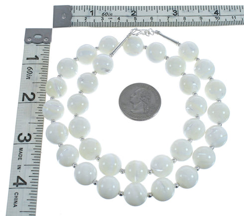 Native American Navajo Mother of Pearl Bead Sterling Silver Necklace AX124671